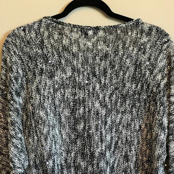 Alfani M black silver sequin long sleeve blouse knitwear bohemian - Picture 6 of 7